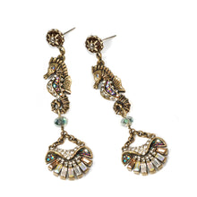 Load image into Gallery viewer, Seahorse &amp; Deco Shells Earrings E979