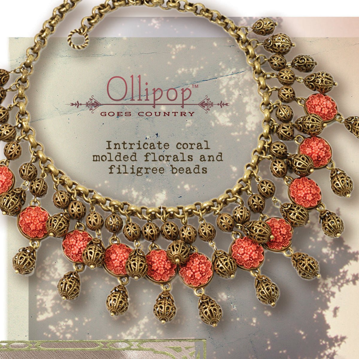 1940s Coral & Filigree Collar Necklace N1042