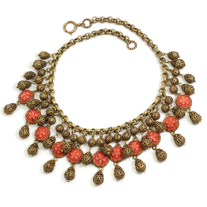 1940s Coral & Filigree Collar Necklace N1042