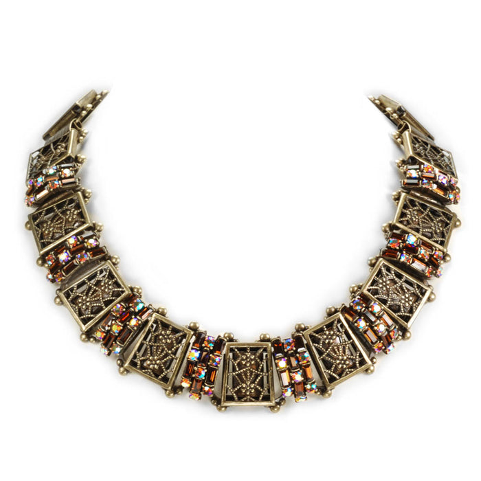 Art Deco Filigree Link Crystal Vintage Collar Necklace N1137