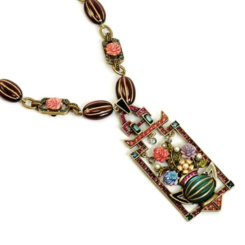 Art Deco Chinese Rose Screen Vintage Necklace