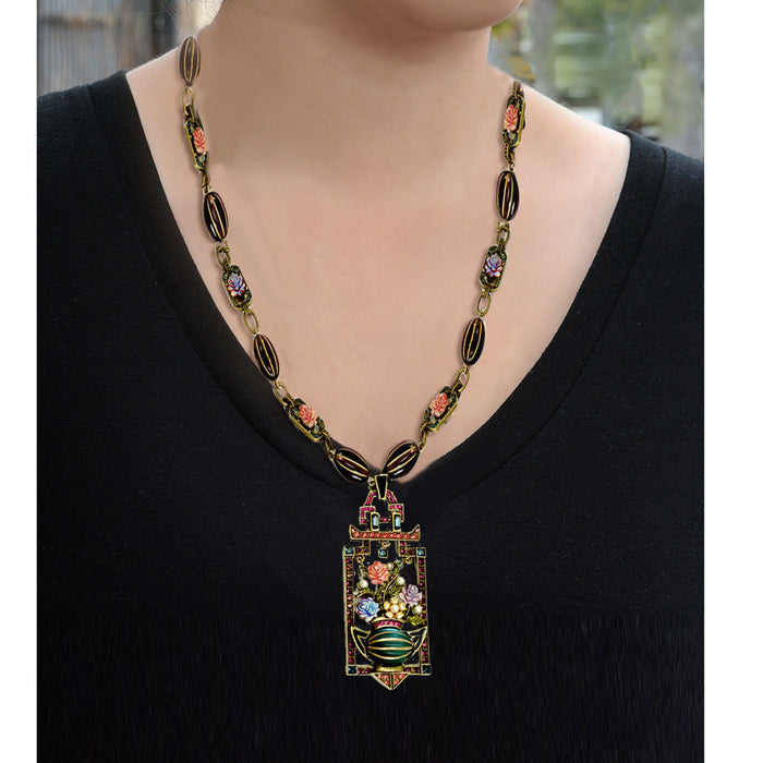 Art Deco Chinese Rose Vase Necklace N1199