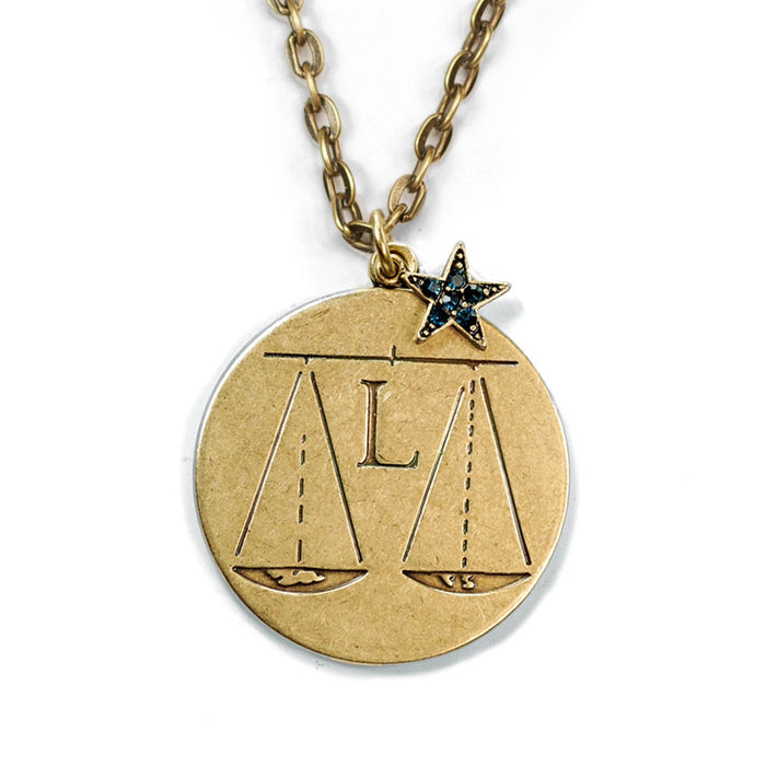 Retro Zodiac Coin Pendant Necklaces N1245-BZ-LB