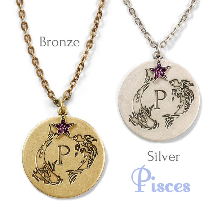 Retro Zodiac Coin Pendant Necklaces N1245-BZ-PC