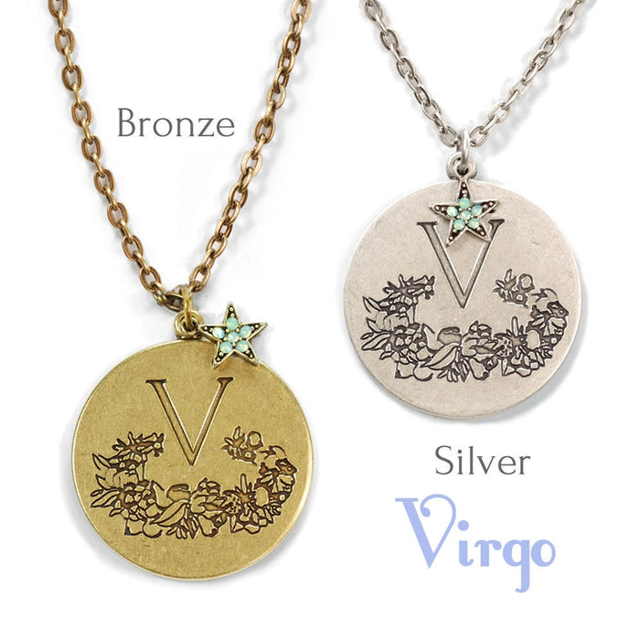 Retro Zodiac Coin Pendant Necklaces N1245-BZ-VR