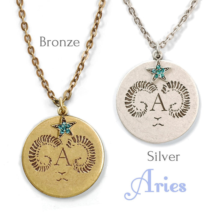 Retro Zodiac Aries Coin Pendant Necklace