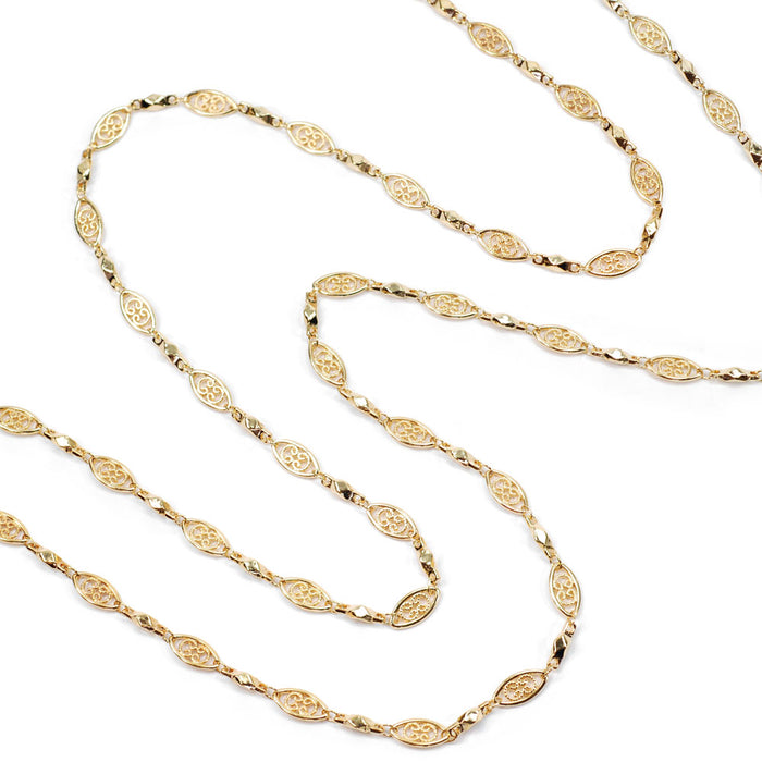 Long filigree gold chain Layering Necklace N1317-GO