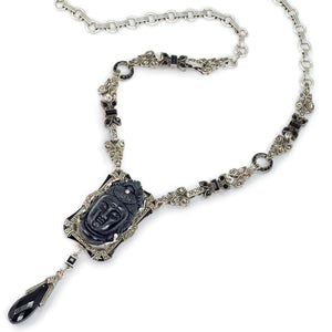 Art Deco Hand Carved Buddha GuanYin Necklace N1334