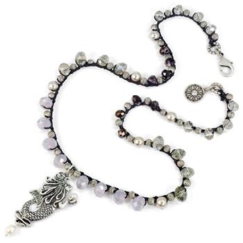 Mermaid Pendant on Crochet Beaded Necklace N1363 - sweetromanceonlinejewelry