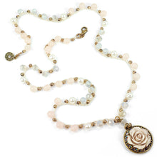 Load image into Gallery viewer, Peach and Pearls Beaded Necklace with Vintage Rose Pendant