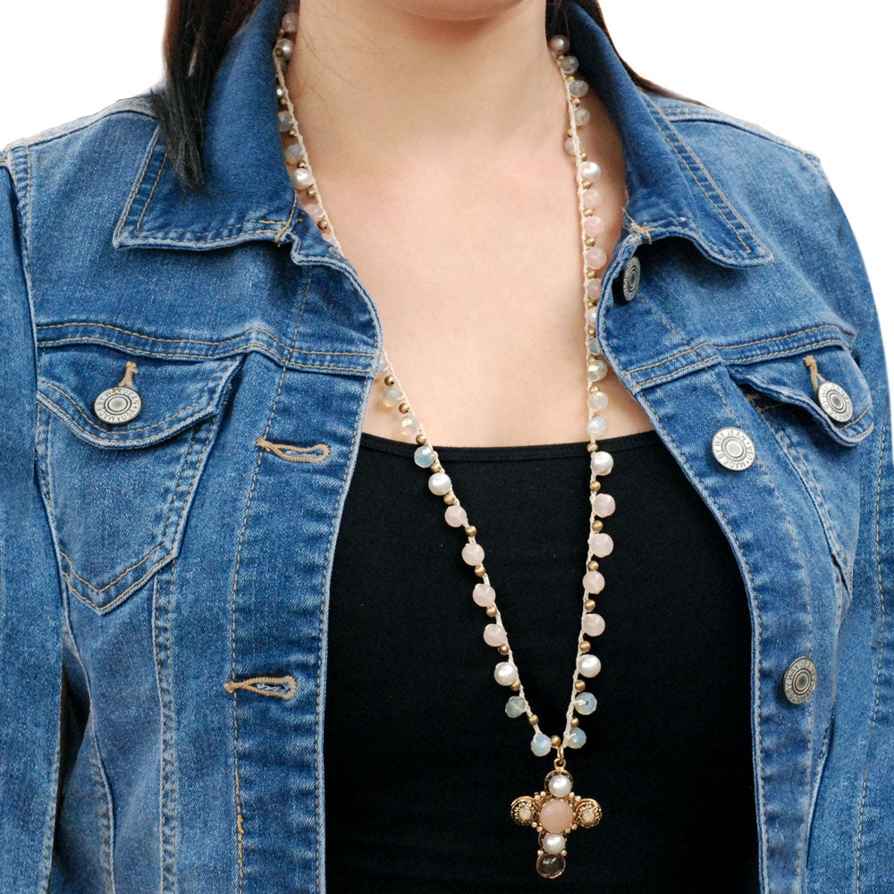 Peach Opal Dawn Cross Necklace N1372