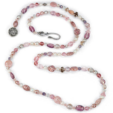 Long Pink Gemstone Beaded Necklace N1374-PA