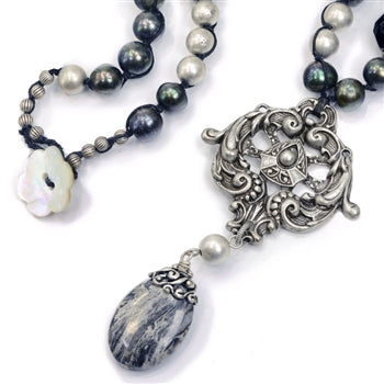 Black & Gray Gemstone Baroque Necklace N1378-JT