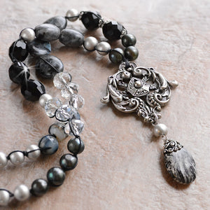 Boho Beach Gemstone and Pearl Necklace N1378