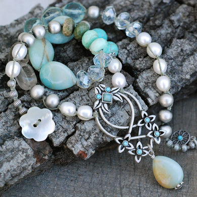 Boho Beach Gemstone and Pearl Necklace N1378