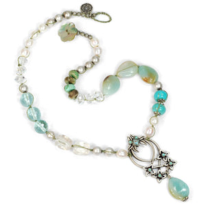 Boho Beach Gemstone and Pearl Necklace N1378