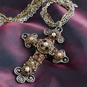 Vintage Jeweled Cross Necklace N1404
