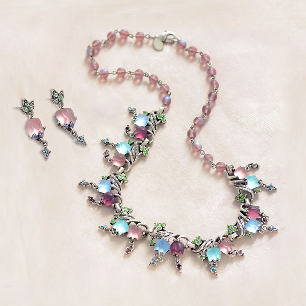Pastel Satin Tulips Necklace and Earring Set