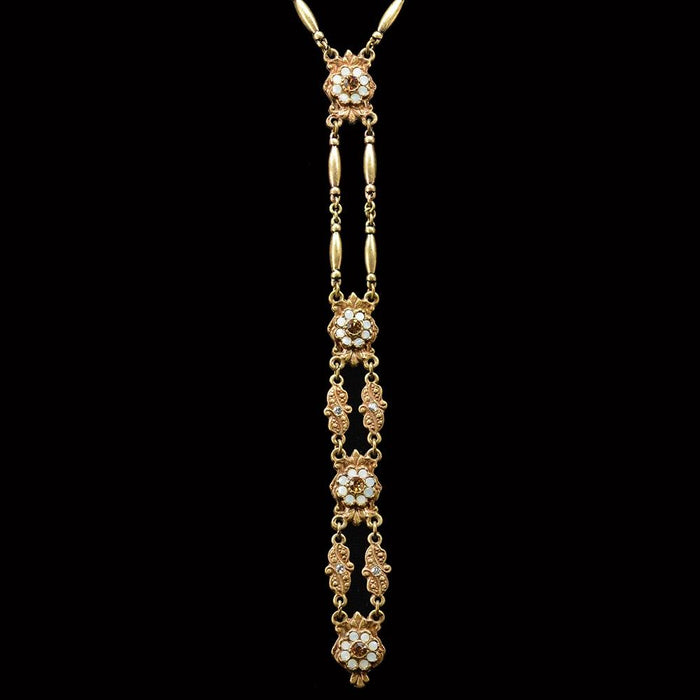 Art Deco Vintage Gold Opal Y Necklace