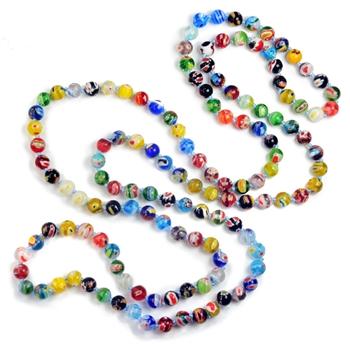 Millefiori Glass Round Knotted Beads Necklace