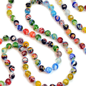 Millefiori Glass Round Knotted Beads Necklace
