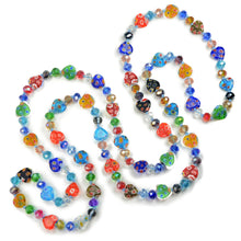 Load image into Gallery viewer, Millefiori Glass Hearts Knotted Beads Necklace