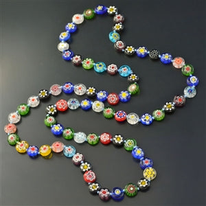 Millefiori Glass Flower Knotted Beads Necklace