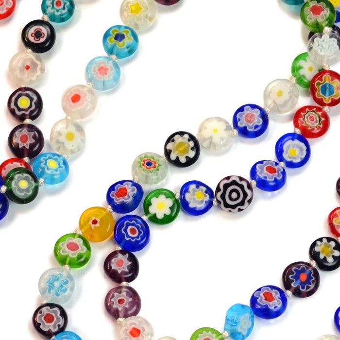 Millefiori Glass Flower Knotted Beads Necklace