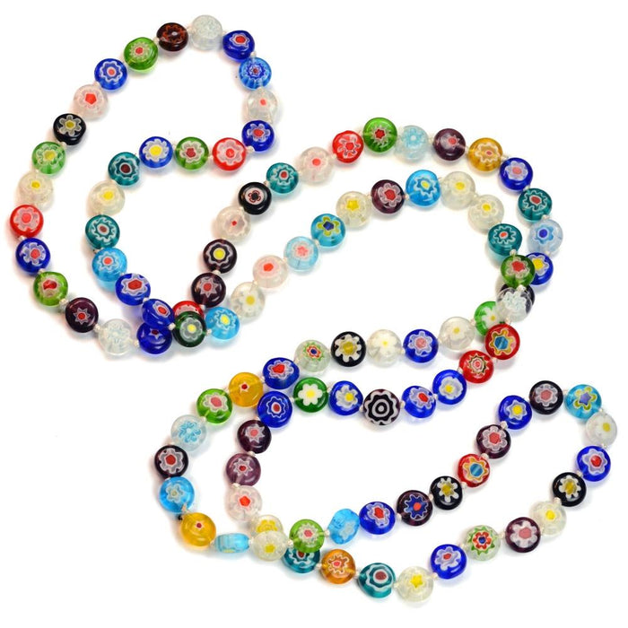 Millefiori Glass Flower Knotted Beads Necklace