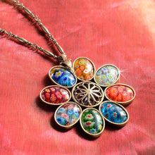 Load image into Gallery viewer, Millefiori Glass Candy Flower Pendant Vintage Necklace
