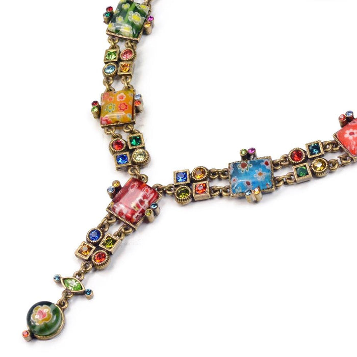 Millefiori Glass Geometric Link Y Necklace