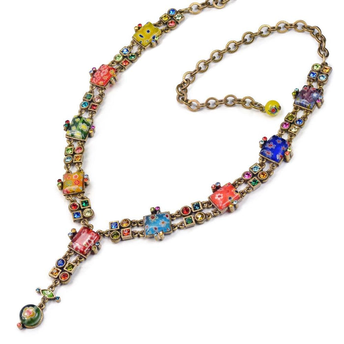 Millefiori Glass Geometric Link Y Necklace