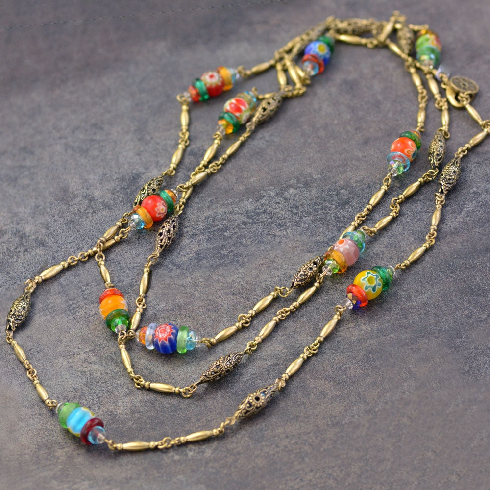 Long Millefiori Beads Chain Necklace