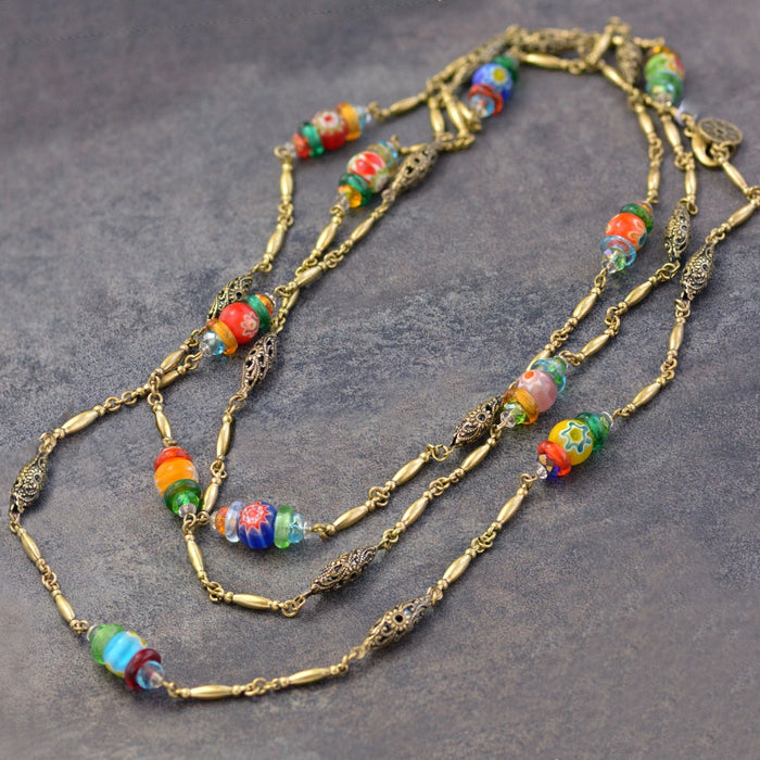 Long Millefiori Beads Chain Necklace