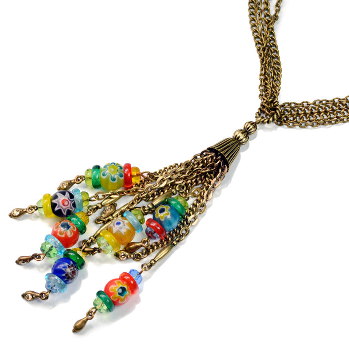 Millefiori Glass Candy Chain Tassel Necklace