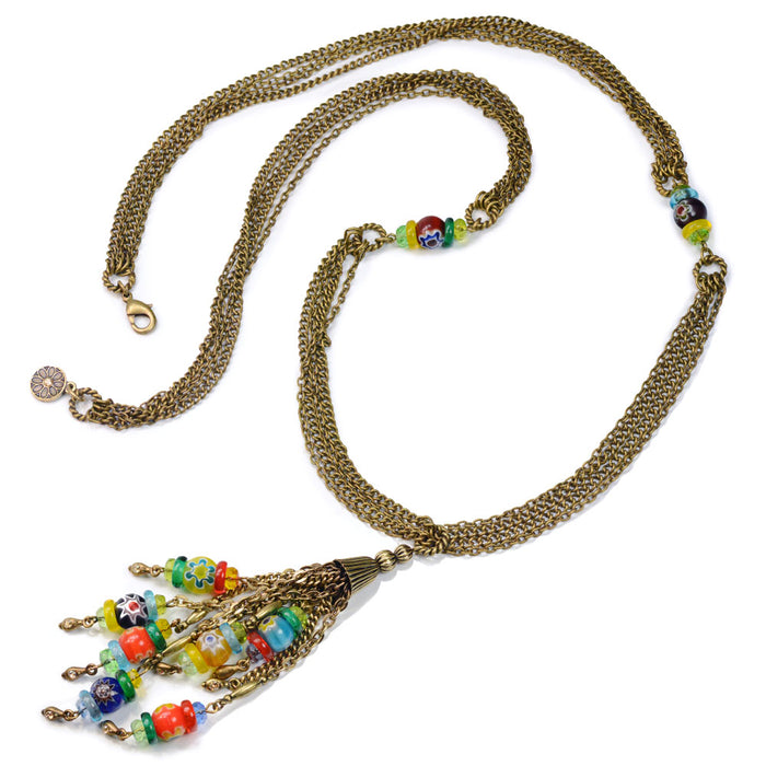 Millefiori Glass Candy Chain Tassel Necklace