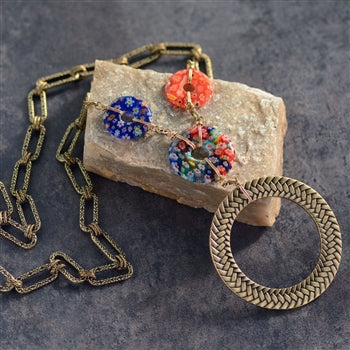 Millefiori Glass Modern Circle Necklace