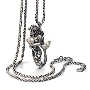 Mermaid Sculpture and Pearl Pendant Necklace - sweetromanceonlinejewelry