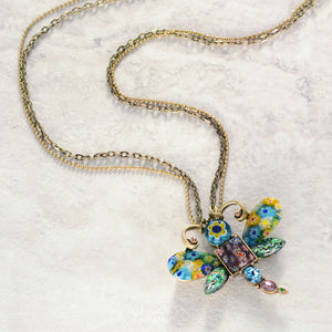 Millefiori Glass Dragonfly Pendant Necklace