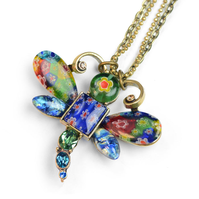 Millefiori Glass Dragonfly Pendant Necklace