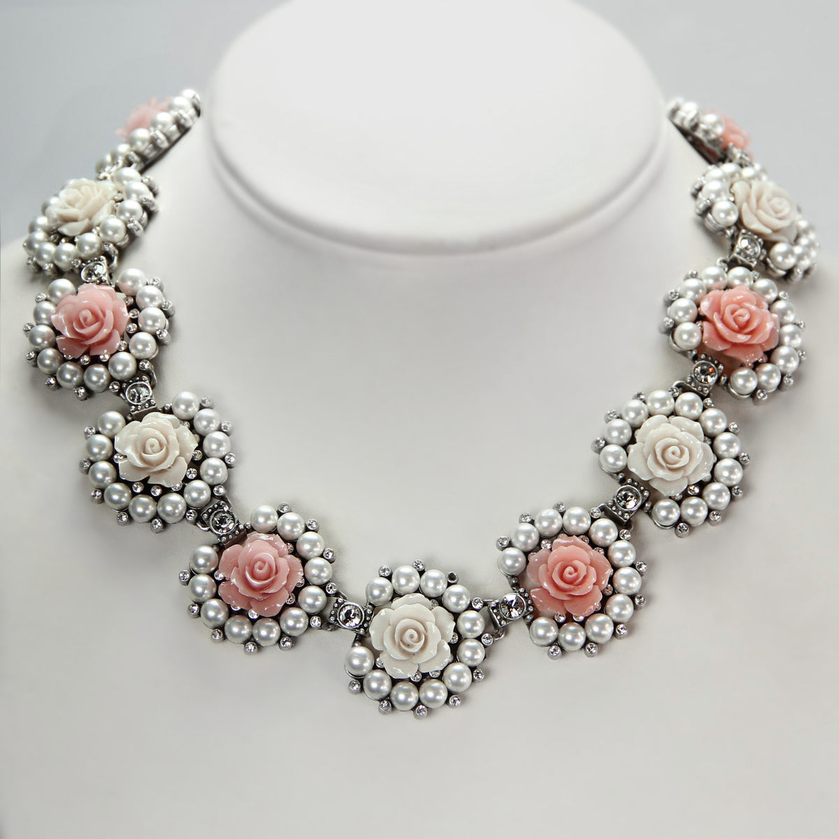 Pearls and Roses Statement Necklace  N1501-PR