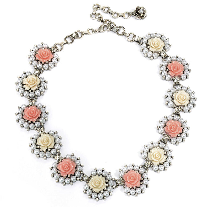 Pearls and Roses Statement Necklace  N1501-PR