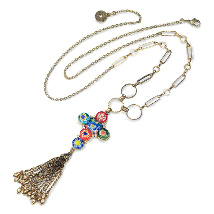 Millefiori Glass Cross Necklace N1502