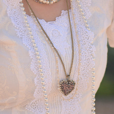 Crystal and Pearl Pendant Choker Necklace N1506 - sweetromanceonlinejewelry