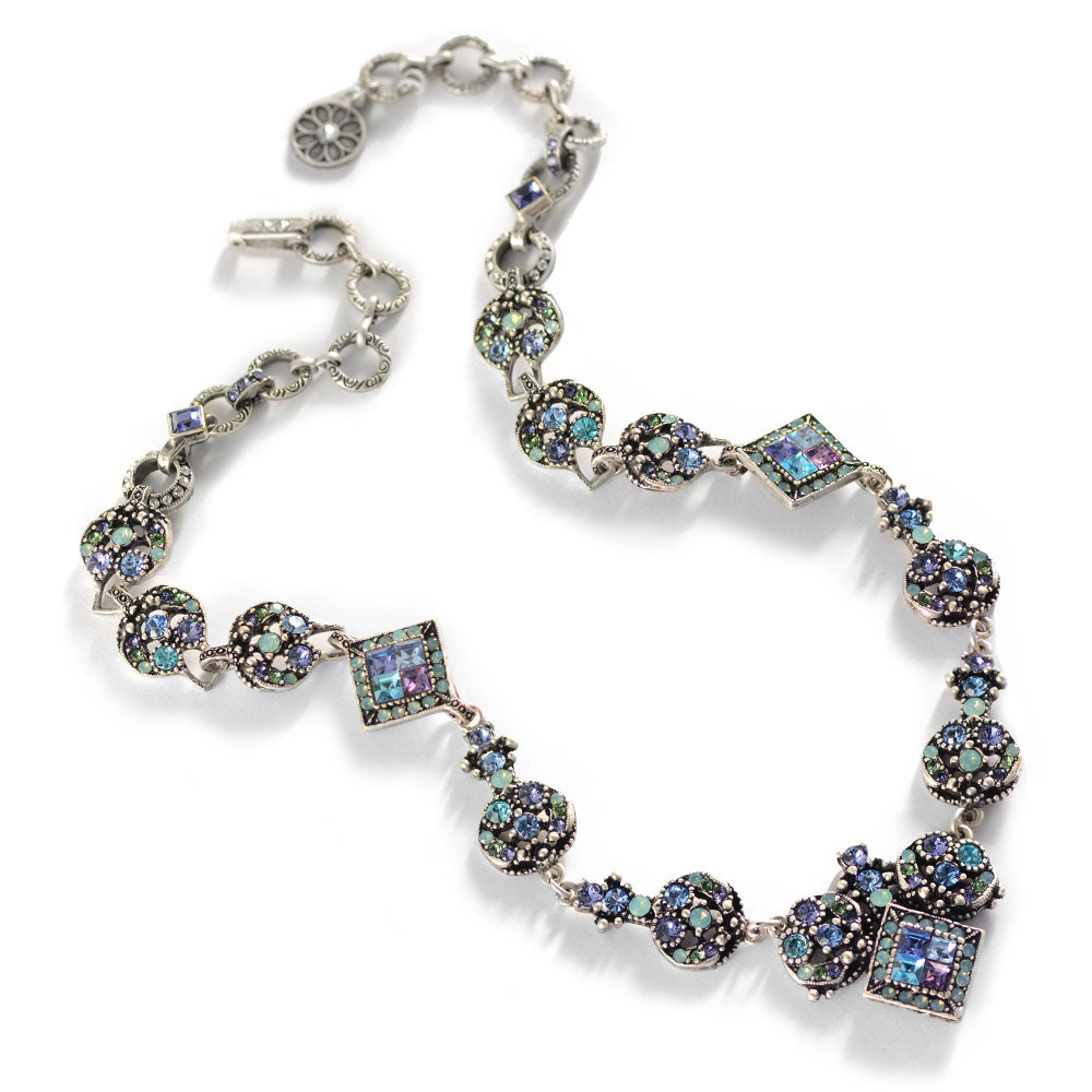 Vintage Midcentury Glamour Necklace in Silver & Blue  N1534