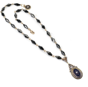 Jet & Gold Starburst Necklace N1558 - sweetromanceonlinejewelry