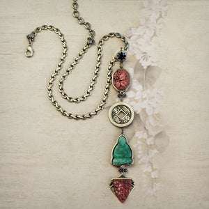 Chinese Jade Glass Buddha Deco Y Necklace N1566