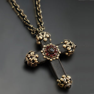 Victorian Black Cross Necklace & Earrings SET