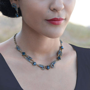 Art Deco Sapphire Blue Crystal Necklace - sweetromanceonlinejewelry