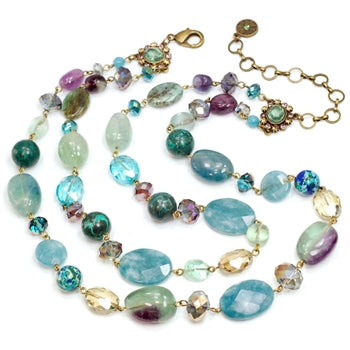 Gemstones and Crystal Bead Double Strand Necklace